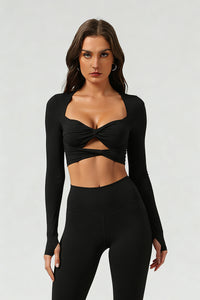 Women's Athletic Cropped Twist-Front Long Sleeves Top