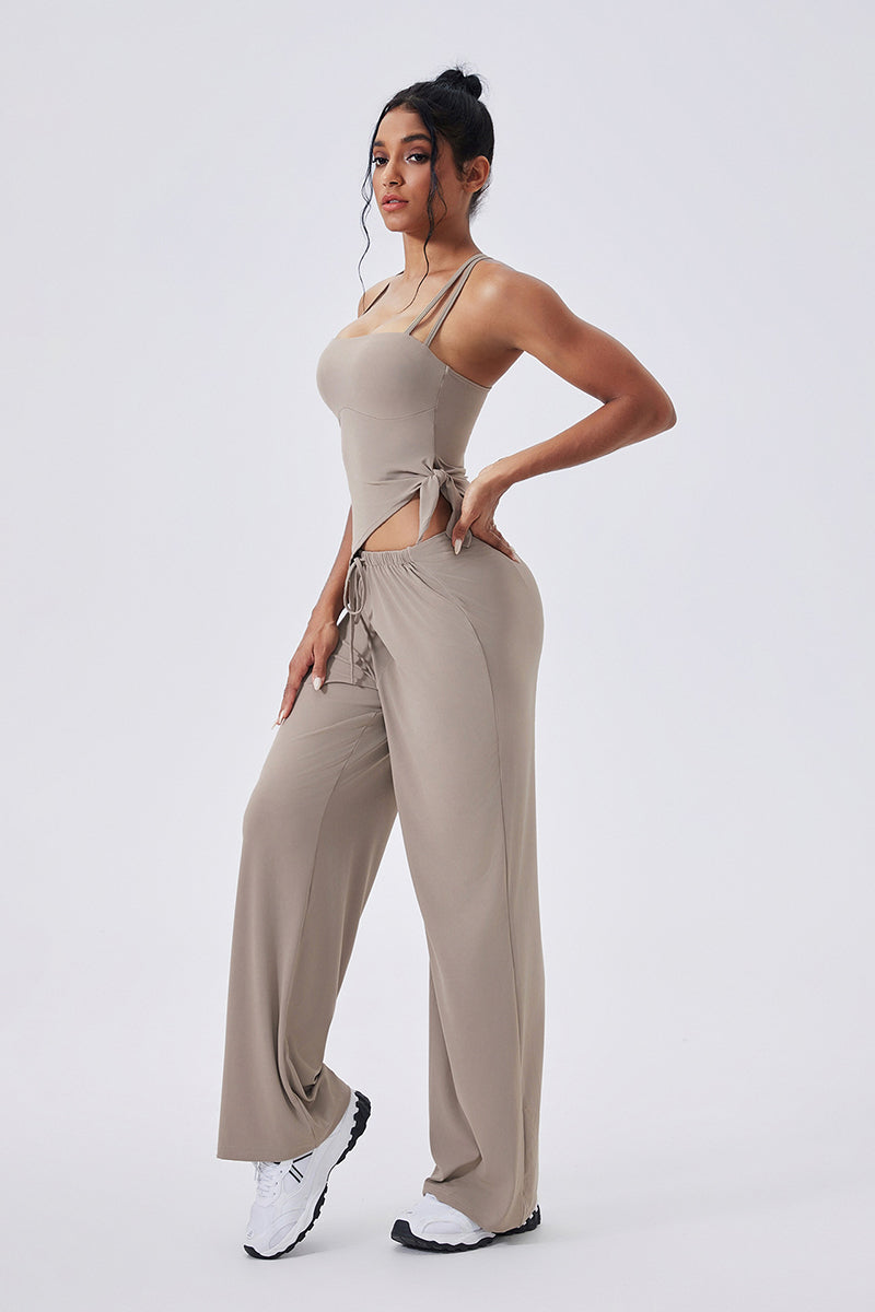 Women Square-Neck Cross-Back Yoga Set: Adjustable Sports Bra + Wide-Leg Pants