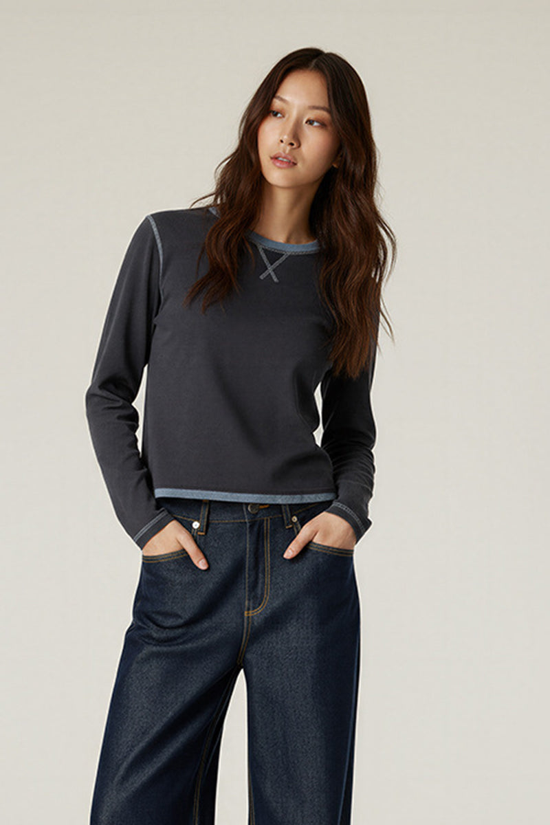 Women Contrast-Trim Quick-Dry Slim-Fit Long-Sleeve Active T-Shirt