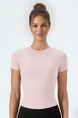 Women's Summer Slim Fit Crew Neck Solid Sports T-Shirt
