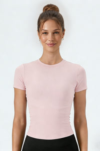 Women's Summer Slim Fit Crew Neck Solid Sports T-Shirt