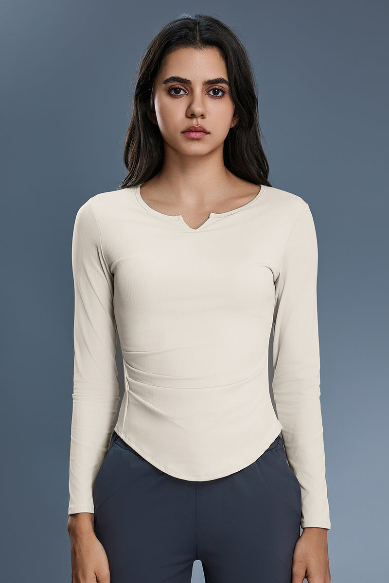 Women V-Neck Stretchy Slim-Fit Yoga Long Sleeve Top