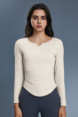 Women V-Neck Stretchy Slim-Fit Yoga Long Sleeve Top