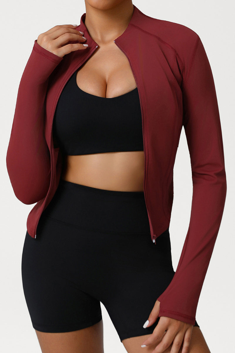 Women High-Neck Slim-Fit Zipper-Pocket Workout Yoga Jacket