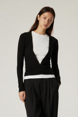 Women V-Neck Tencel-Wool Soft Stretch Relaxed-Fit Long-Sleeve Knit Top