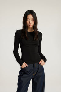 Women Slim Fit Round Neck Long Sleeve T-Shirt - Tencel Wool Blend