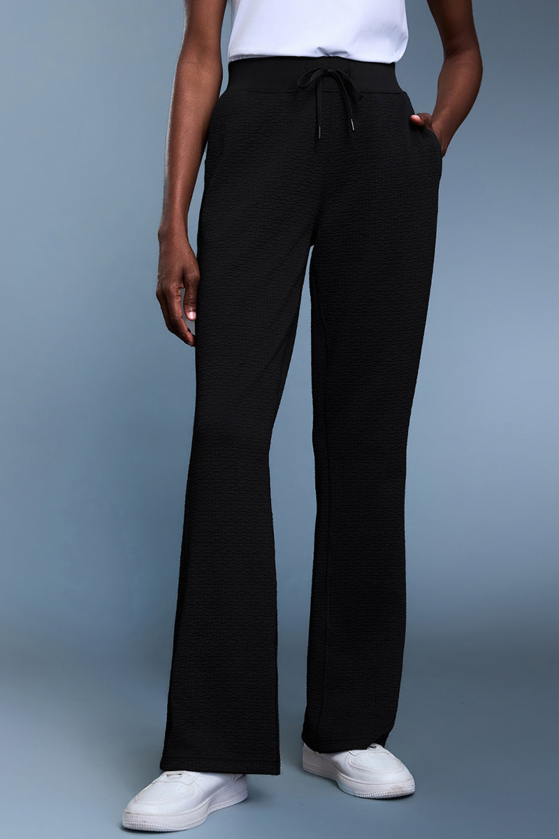 Women Waffle Knit High Waist Flared Leg Lounge Pants