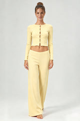 Women's Casual Top And Low-Rise Flowy Wide-Leg Pants Set