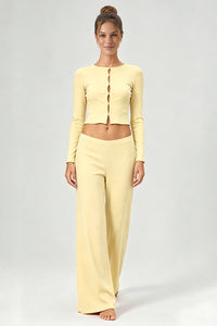 Women's Casual Top And Low-Rise Flowy Wide-Leg Pants Set