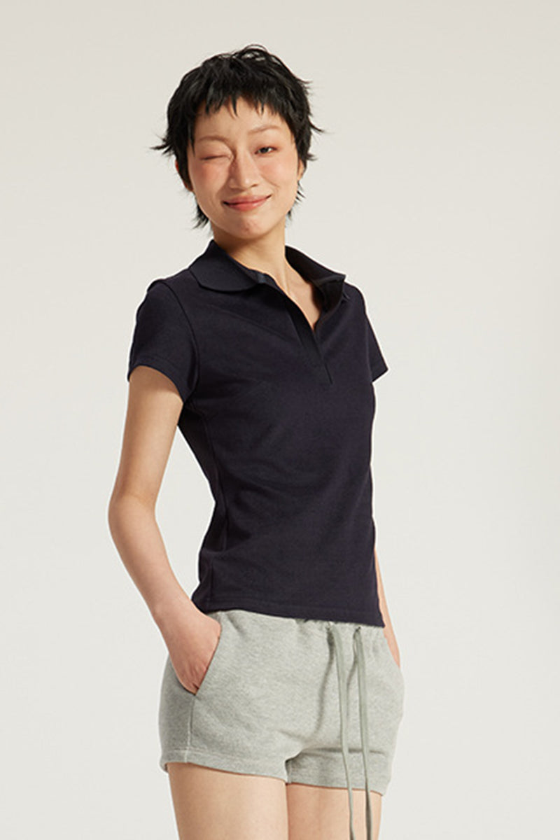 Women Slim Fit Polo Shirt - American Style Waist-Cinching Sport Top
