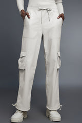 Women Fleece-Lined Loose Cargo Workout Pants with Adjustable Hem