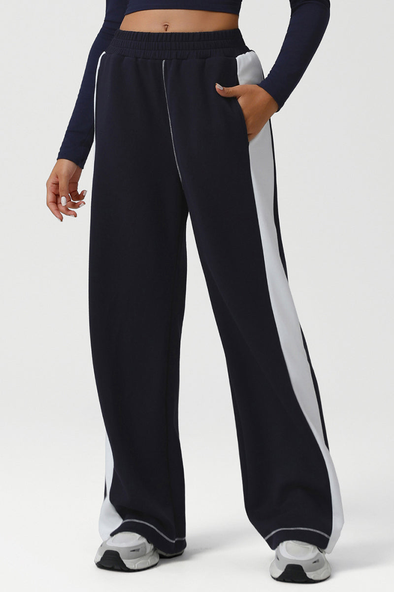 Women High-Waist Color-Block Wide-Leg Yoga Lounge Pants