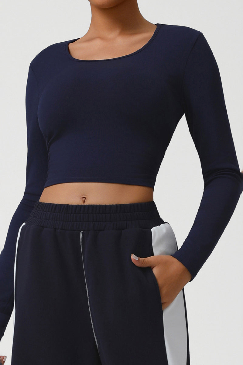 Women Ribbed Cropped Long-Sleeve Workout Top