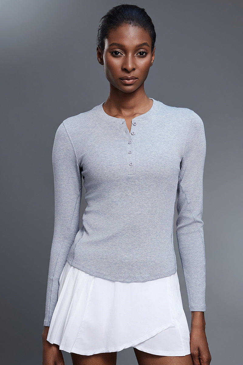 Women Henley-Collar Modal Comfort-Fit Yoga Long Sleeve Tee