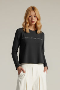 Women Round-Neck Modal-Blend Slim-Fit Printed Short Long-Sleeve Top