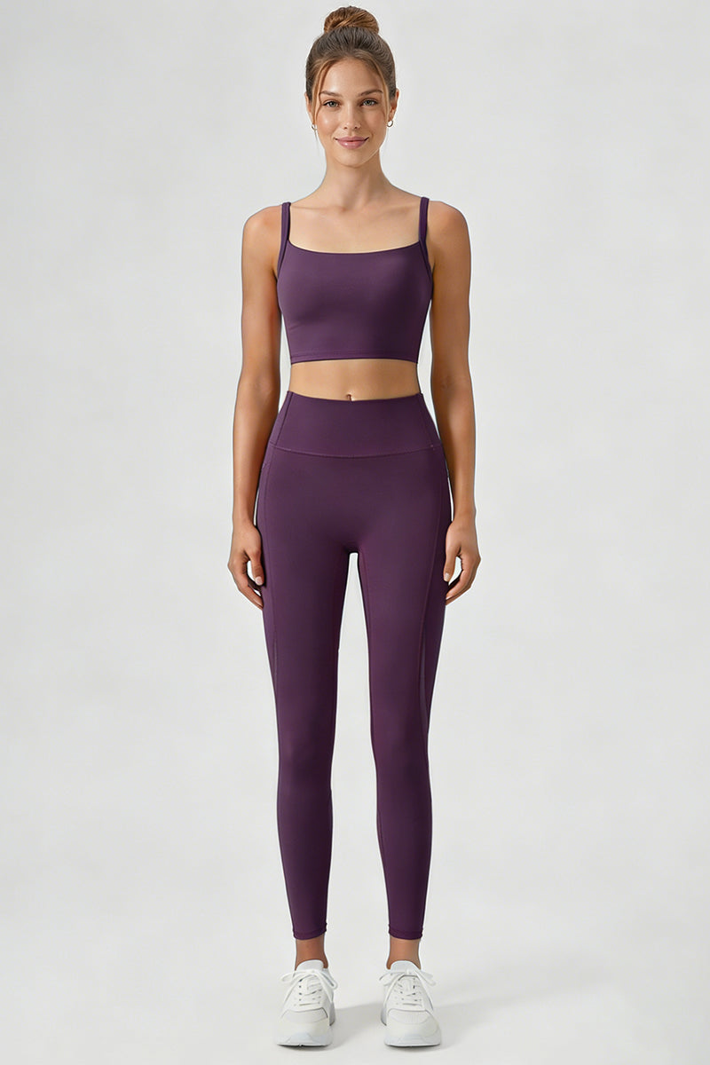 Women's Yoga Sets:Twist-Back Bra And Mesh Panel Leggings