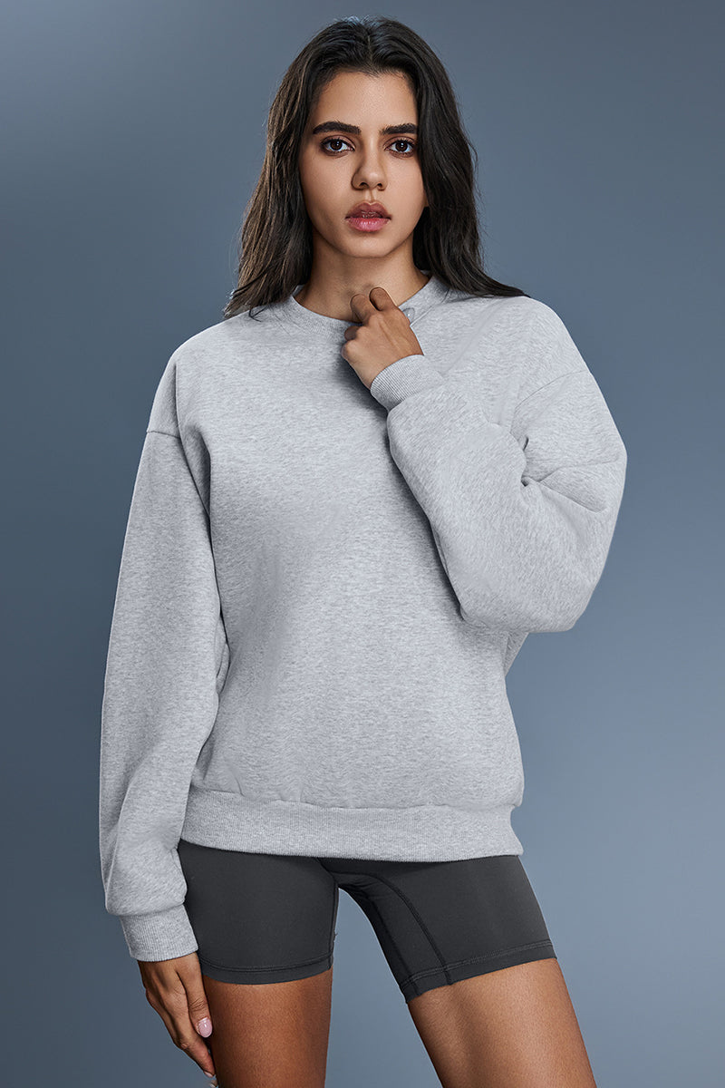 Women Loose Crewneck Fleece-Lined Casual Hoodie