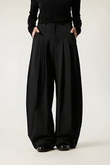 Women High-Waisted Wide-Leg Pleated Trousers - British Twill Cotton