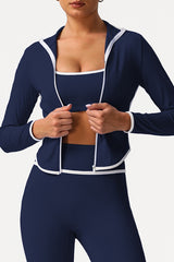 Women Color Block Naked Feel Zip Jacket