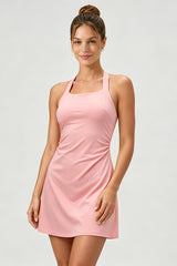 Women's A-Line Halter-Neck Wrinkled Waist Tennis Dress