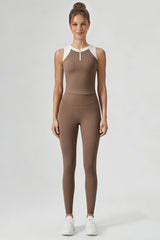 Women's Sports Sets:Half-Zip Color Block Bra And Leggings