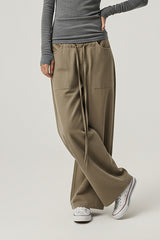 Women Relaxed Mid-Rise Wide-Leg Cargo Pants - Tencel Cotton Blend