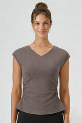 Women's Summer V-neck Pleated Sleeveless Cut Out Tank Top