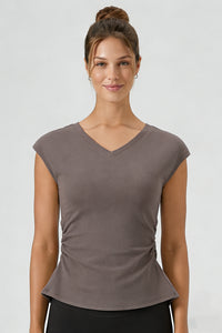 Women's Summer V-neck Pleated Sleeveless Cut Out Tank Top