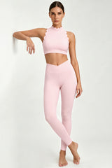 Women's Scallop-Edge High-Neck Top And Leggings Sports Set
