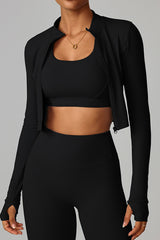 Women Zippered Slim Fit Running Yoga Long Sleeve Jacket