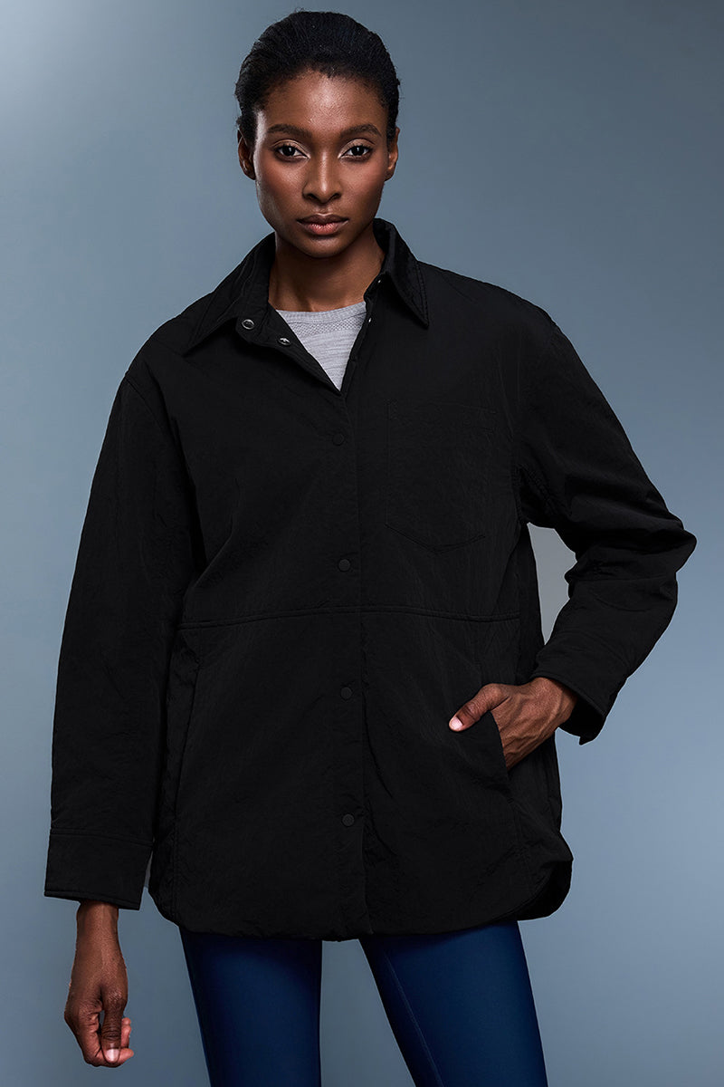 Women Cotton Feel Lapel Shirt Style Thermal Lined Casual Jacket