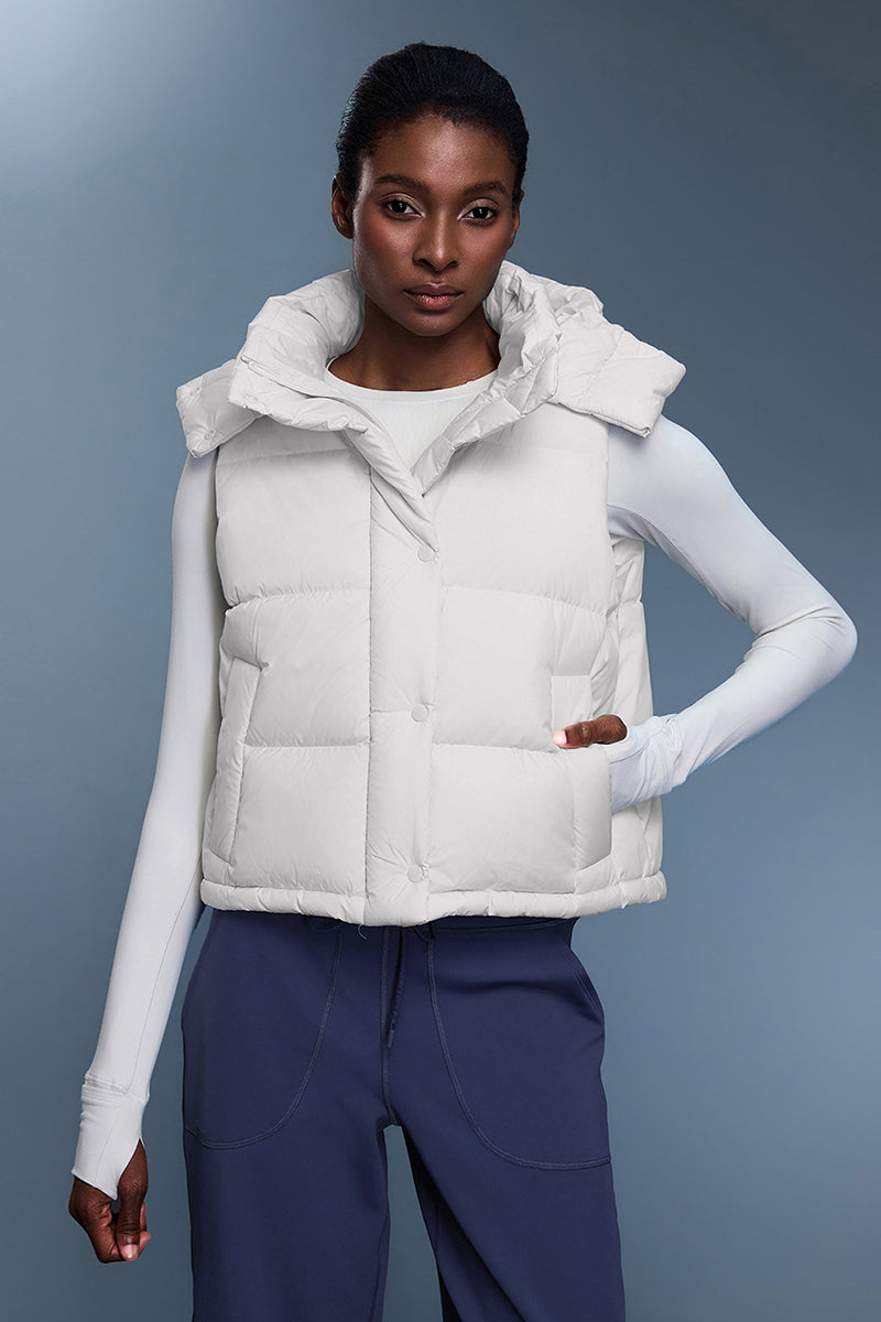 Women Short Down Vest Hooded Windproof Winter Outerwear