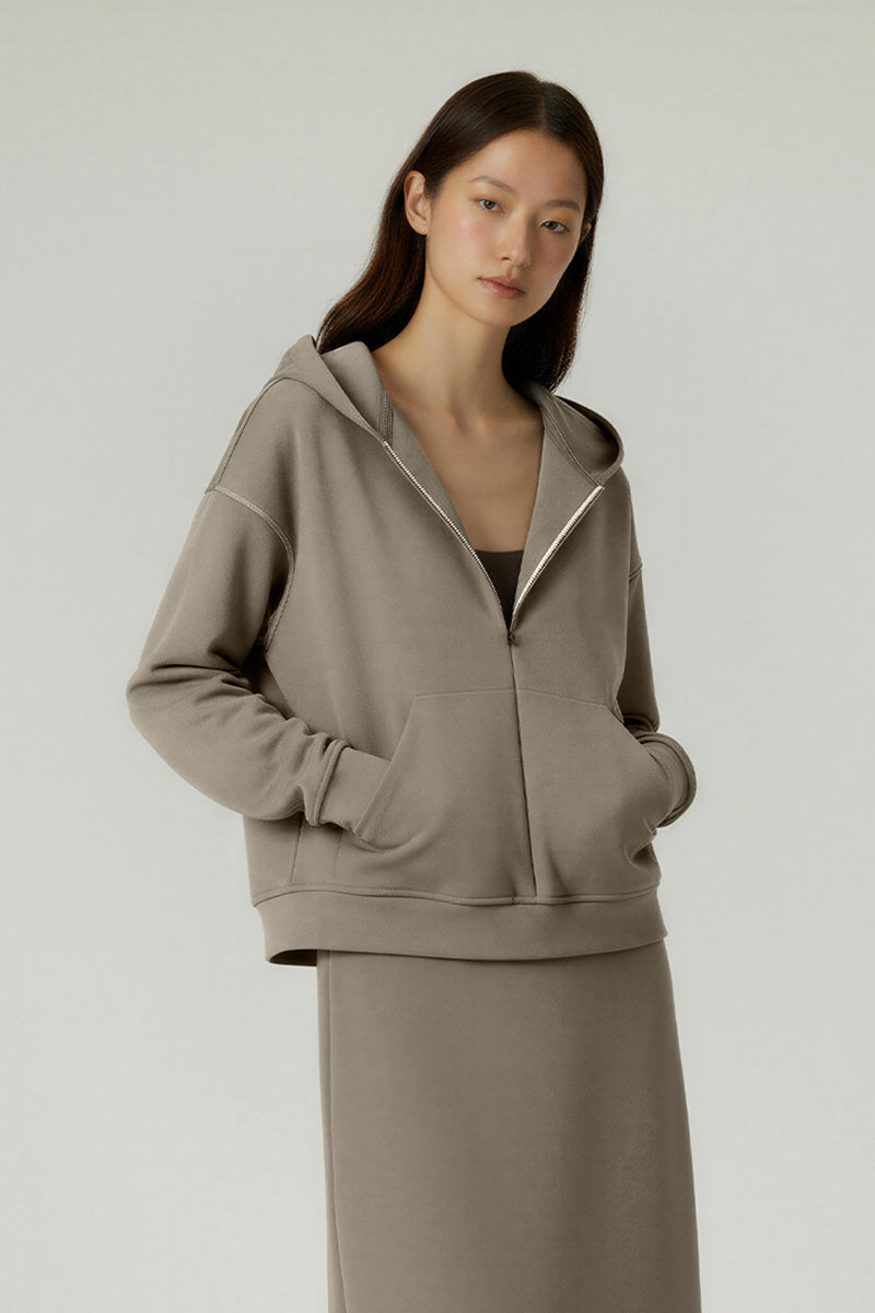 Women Hooded Semi-Zip Thermal Self-Heating Comfortable Casual Sweatshirt