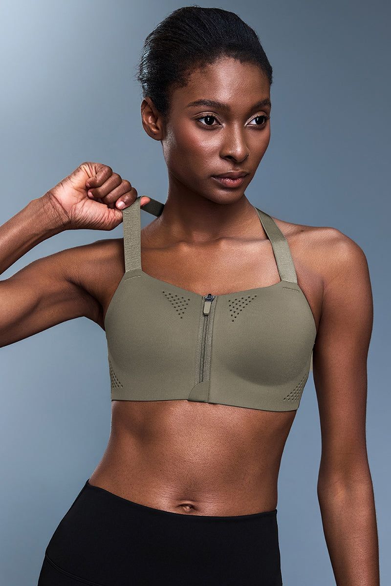 Women Front-Zip Adjustable-Strap Supportive Sports Bra