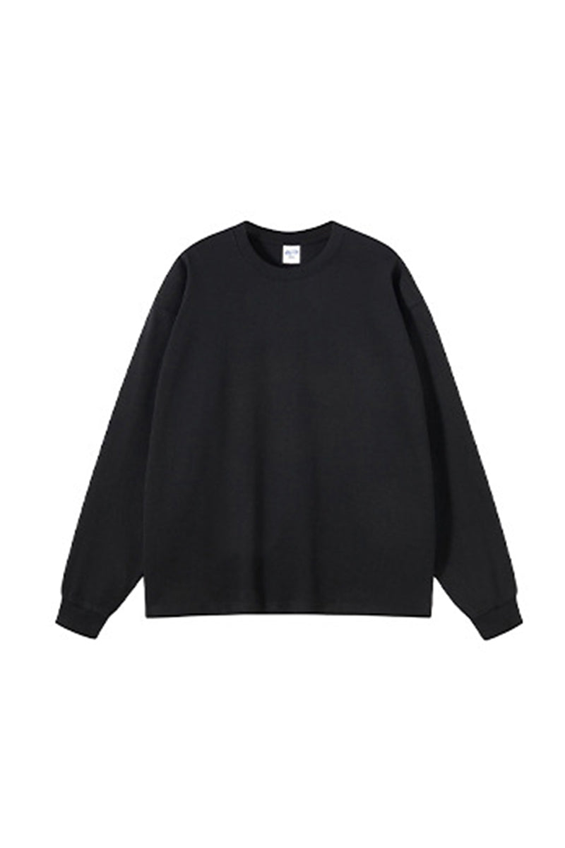 Unisex Heavyweight Oversize Long Sleeve Tee: Retro Textured Fabric Round Neck Design