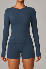 Women Brushed Round Neck Slim Fit Workout Long Sleeve Top