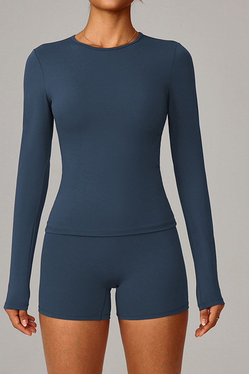 Women Brushed Round Neck Slim Fit Workout Long Sleeve Top