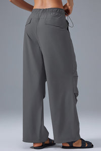 Women Loose Straight Leg Casual Drawstring Jogger Workout Parachute Pants