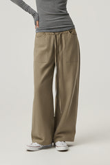 Women Relaxed Mid-Rise Wide-Leg Cargo Pants - Tencel Cotton Blend