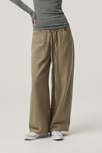 Women Relaxed Mid-Rise Wide-Leg Cargo Pants - Tencel Cotton Blend