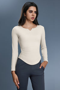 Women V-Neck Stretchy Slim-Fit Yoga Long Sleeve Top