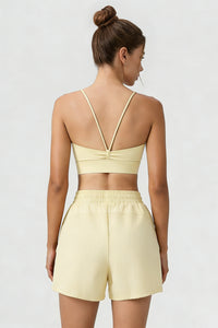 Women Sports Sets:Thin Strap Bra And  Side Pocket Shorts