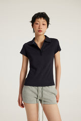 Women Slim Fit Polo Shirt - American Style Waist-Cinching Sport Top