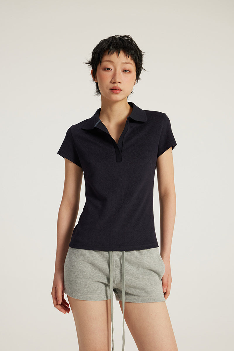 Women Slim Fit Polo Shirt - American Style Waist-Cinching Sport Top