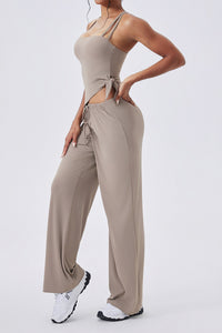 Women Square-Neck Cross-Back Yoga Set: Adjustable Sports Bra + Wide-Leg Pants