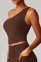Women Asymmetric Strap Waist-Cinching Yoga Vest