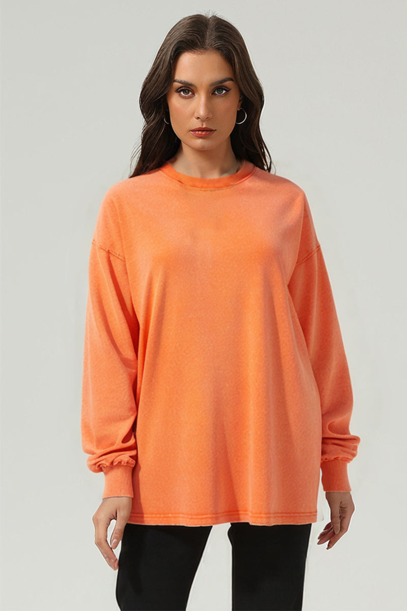 Unisex Retro Washed Long Sleeve Tee: Snow Wash Vintage Cotton Design