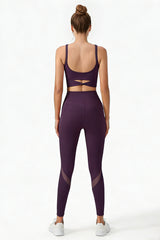 Women's Yoga Sets:Twist-Back Bra And Mesh Panel Leggings
