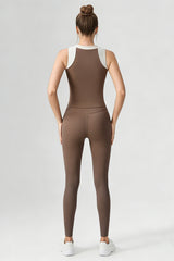 Women's Sports Sets:Half-Zip Color Block Bra And Leggings
