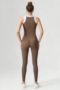 Women's Sports Sets:Half-Zip Color Block Bra And Leggings